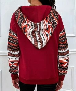 Best reviews of ⭐ Romantichut Wine Geometric Hoodie - 👩 Women 🔥 -Romantichut Sales zu100053181 alt 4 tm1633105449