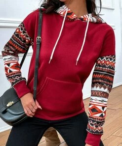 Best reviews of ⭐ Romantichut Wine Geometric Hoodie - 👩 Women 🔥 -Romantichut Sales zu100053181 alt 6 tm1633105449