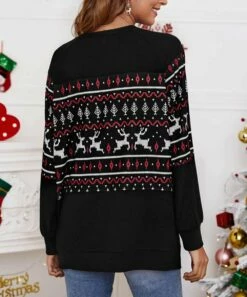 Best Pirce ⌛ Romantichut Black & Red Fair Isle Crewneck Sweater - 👩 Women 🛒 -Romantichut Sales zu100582930 alt 2 tm1636051625