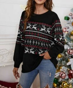 Best Pirce ⌛ Romantichut Black & Red Fair Isle Crewneck Sweater - 👩 Women 🛒