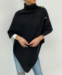 Deals 👏 Romantichut Black Mock Neck Button-Accent Poncho - 👩 Women 🔥 6 Deals 👏 Romantichut Black Mock Neck Button-Accent Poncho - 👩 Women 🔥 -Romantichut Sales zu100664484 alt 1 tm1635791756