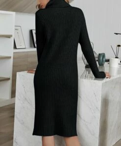 Outlet 👍 Romantichut Black Ribbed Midi Sweater 👗 Dress - 👩 Women ❤️ -Romantichut Sales zu100710032 alt 2 tm1635368845