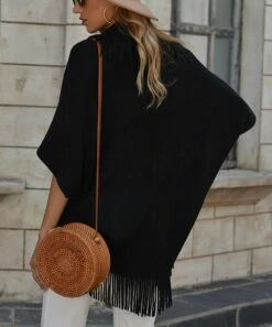 Flash Sale 🎉 Romantichut Black Dolman-Sleeve Fringe Cardigan - 👩 Women 😀 -Romantichut Sales zu100717251 alt 2 tm1635368845