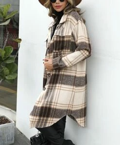 New 😍 Romantichut Khaki Plaid Longline Shacket - 👩 Women 💯 -Romantichut Sales zu101943487 alt 2 tm1639670784