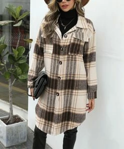 New 😍 Romantichut Khaki Plaid Longline Shacket - 👩 Women 💯