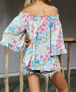 Hot Sale 🌟 Romantichut Blue & Pink Floral Off-Shoulder Top - 👩 Women 😍 -Romantichut Sales zu102102274 alt 3 tm1640215227