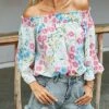 Hot Sale 🌟 Romantichut Blue & Pink Floral Off-Shoulder Top - 👩 Women 😍 -Romantichut Sales zu102102274 main tm1640215227