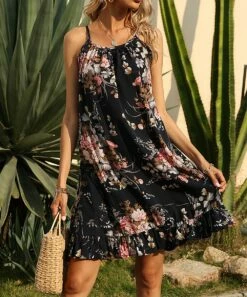 Outlet ๐ Romantichut Black Floral Ruffle-Hem Sleeveless Shift ๐ Dress - ๐ฉ Women ๐