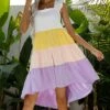 Promo 🥰 Romantichut Yellow & Pink Color Block Sleeveless Peasant 👗 Dress - 👩 Women 🥰 -Romantichut Sales zu102107817 main tm1640215227