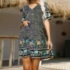 Discount 😉 Romantichut Blue Floral Scarf Print Button-Front V-Neck Shift 👗 Dress - 👩 Women 🎉 -Romantichut Sales zu102107821 main tm1642166830