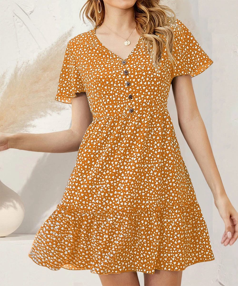 Brand new 🛒 Romantichut Mustard Polka Dot Ruffle-Hem 👗 Dress - 👩 Women 👏 4 Brand new 🛒 Romantichut Mustard Polka Dot Ruffle-Hem 👗 Dress - 👩 Women 👏 - Image 2