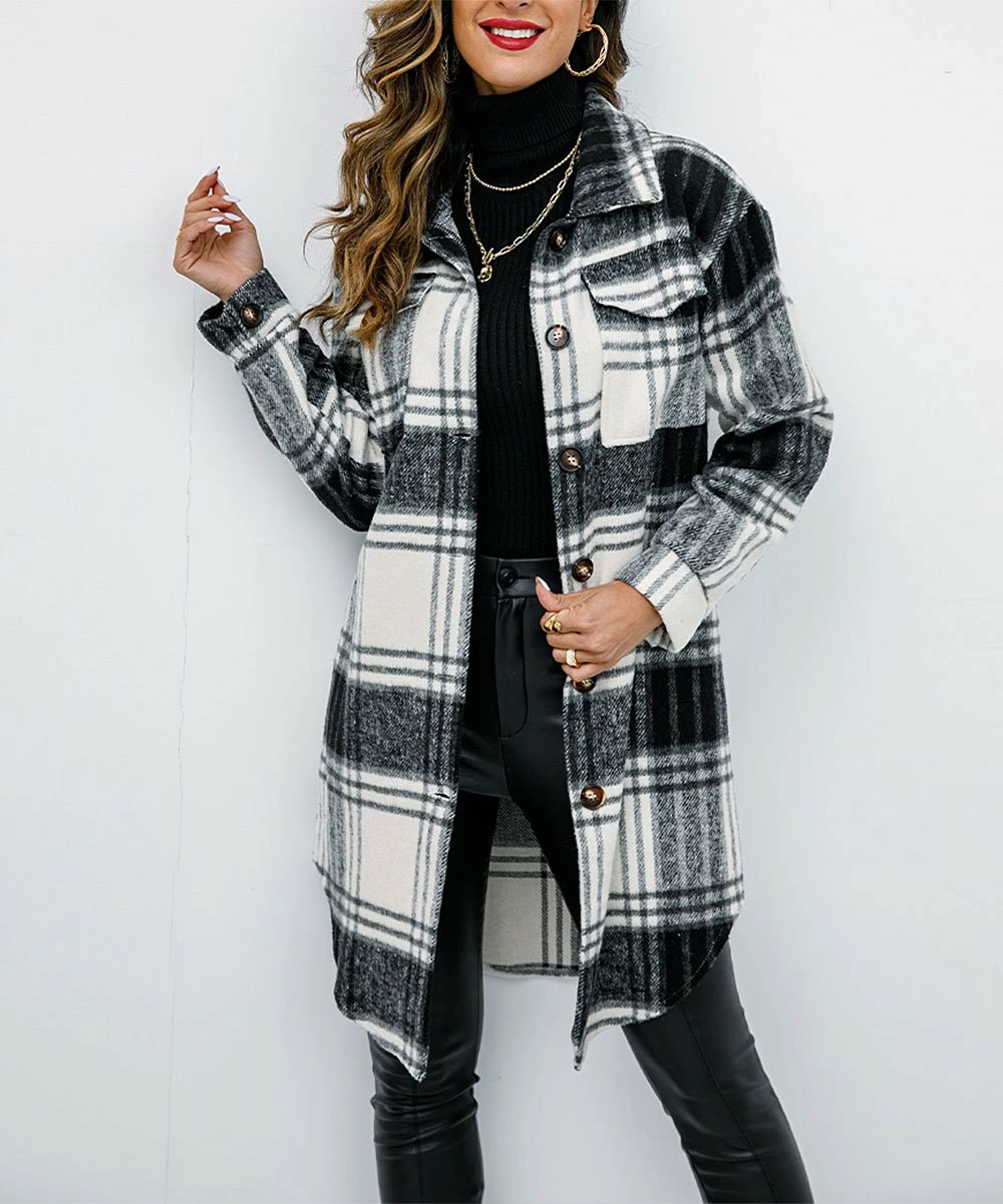 Coupon ⭐ Romantichut Black & White Plaid Longline Shacket - 👩 Women 🛒 4 Coupon ⭐ Romantichut Black & White Plaid Longline Shacket - 👩 Women 🛒 - Image 2