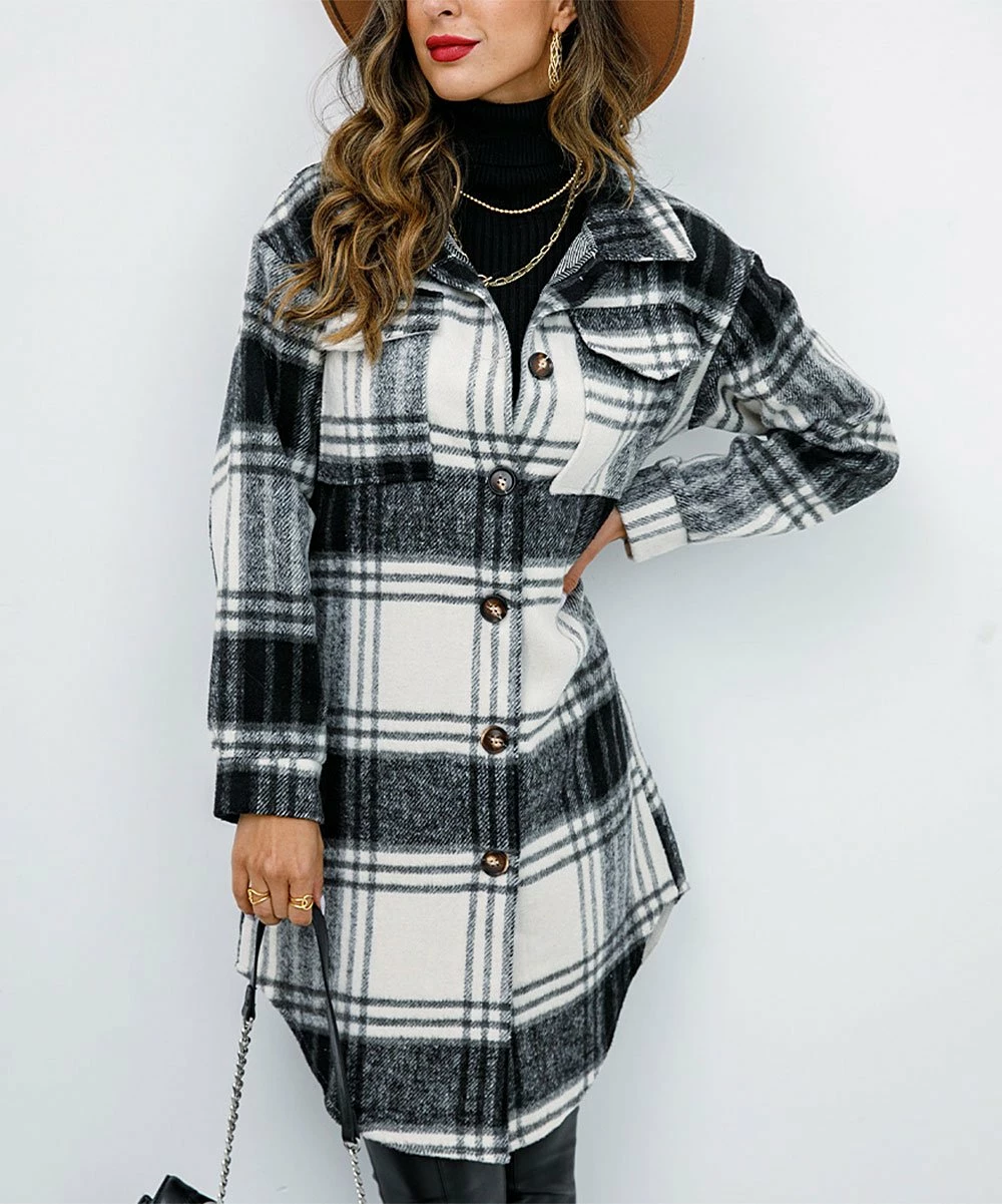 Coupon ⭐ Romantichut Black & White Plaid Longline Shacket - 👩 Women 🛒 5 Coupon ⭐ Romantichut Black & White Plaid Longline Shacket - 👩 Women 🛒 - Image 3