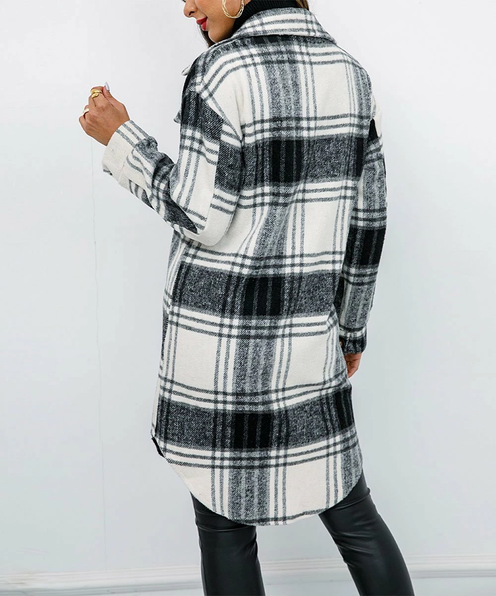 Coupon ⭐ Romantichut Black & White Plaid Longline Shacket - 👩 Women 🛒 6 Coupon ⭐ Romantichut Black & White Plaid Longline Shacket - 👩 Women 🛒 - Image 4