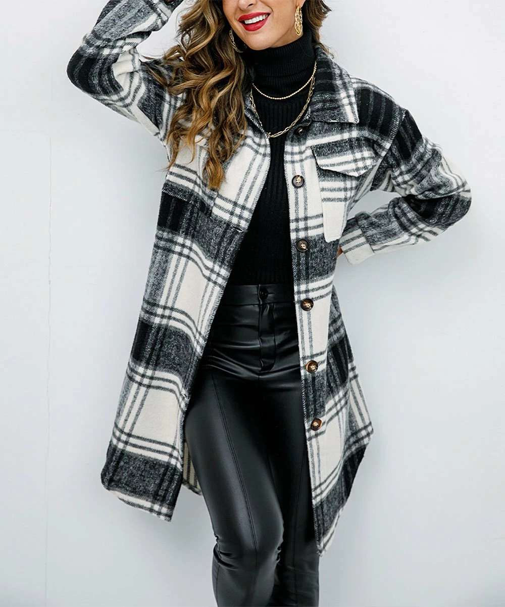 Coupon ⭐ Romantichut Black & White Plaid Longline Shacket - 👩 Women 🛒 3 Coupon ⭐ Romantichut Black & White Plaid Longline Shacket - 👩 Women 🛒