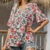 Wholesale 🧨 Romantichut Red Floral Ruffle-Accent V-Neck Top - 👩 Women ⌛ -Romantichut Sales zu102460439 main tm1640911253