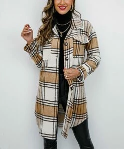 Promo 🎁 Romantichut Khaki & White Plaid Longline Shacket - 👩 Women 💯 -Romantichut Sales zu102508696 alt 2 tm1641848796