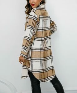 Promo 🎁 Romantichut Khaki & White Plaid Longline Shacket - 👩 Women 💯 -Romantichut Sales zu102508696 alt 3 tm1641848796