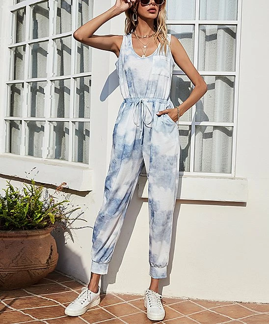 Coupon 🔥 Romantichut Gray Tie-Dye Pocket Sleeveless Jumpsuit - 👩 Women ✨ 4 Coupon 🔥 Romantichut Gray Tie-Dye Pocket Sleeveless Jumpsuit - 👩 Women ✨ - Image 2