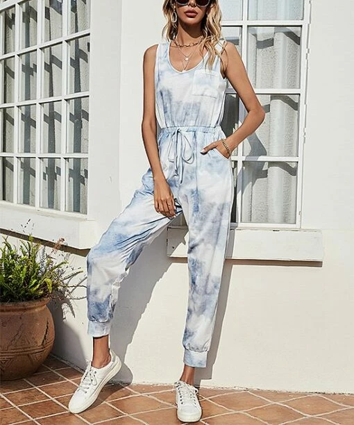 Coupon 🔥 Romantichut Gray Tie-Dye Pocket Sleeveless Jumpsuit - 👩 Women ✨ -Romantichut Sales zu102541420 main tm1641845644
