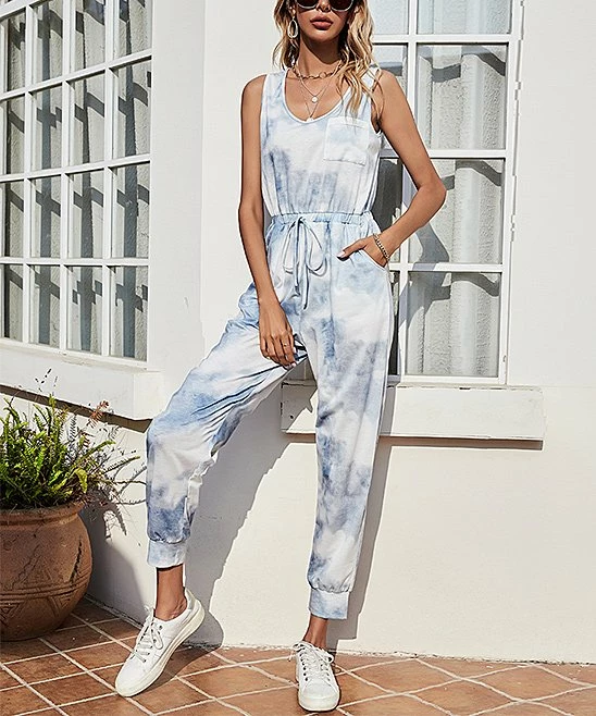 Coupon 🔥 Romantichut Gray Tie-Dye Pocket Sleeveless Jumpsuit - 👩 Women ✨ 3 Coupon 🔥 Romantichut Gray Tie-Dye Pocket Sleeveless Jumpsuit - 👩 Women ✨