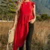 Cheap 🎁 Romantichut Red Flutter-Sleeve Asymmetrical Top - 👩 Women 😀 -Romantichut Sales zu103422439 main tm1645653919