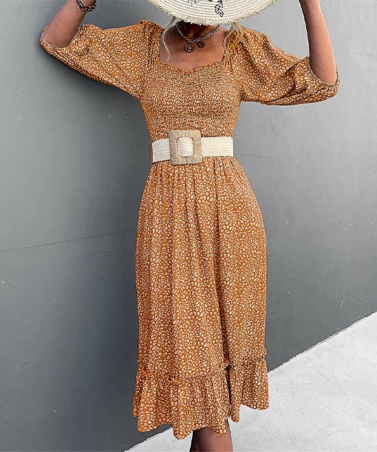 Top 10 ✔️ Romantichut Orange Leopard Puff-Sleeve Smocked Square Neck Midi 👗 Dress - 👩 Women 🔥 5 Top 10 ✔️ Romantichut Orange Leopard Puff-Sleeve Smocked Square Neck Midi 👗 Dress - 👩 Women 🔥 - Image 3