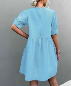 Budget 🔥 Romantichut Light Blue Empire-Waist Puff-Sleeve 👗 Dress - 👩 Women 🧨 -Romantichut Sales zu103552785 alt 2 tm1645822465