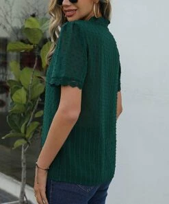 Buy 💯 Romantichut Green Swiss Dot Lace-Trim V-Neck Top - 👩 Women 🌟 -Romantichut Sales zu103594112 alt 1 tm1646254526