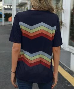 Discount 🥰 Romantichut Deep Blue & Red Zigzag Stripe Crewneck Short-Sleeve Tee - 👩 Women ❤️ -Romantichut Sales zu103594134 alt 2 tm1646073160