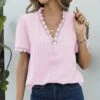 Brand new 🔔 Romantichut Pink Floral Crochet V-Neck Blouse - 👩 Women 😀 2 Brand new 🔔 Romantichut Pink Floral Crochet V-Neck Blouse - 👩 Women 😀 -Romantichut Sales zu103603034 main tm1646173090