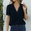 Budget 🛒 Romantichut Black Swiss Dot Lace-Trim V-Neck Top - 👩 Women 🛒 -Romantichut Sales zu103603035 main tm1646073160