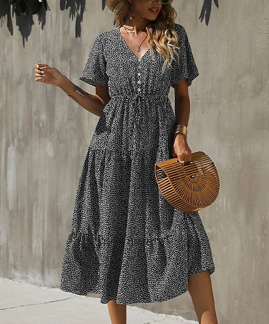 Best Sale ๐ฅฐ Romantichut Black Speckled Tiered Button-Front Midi ๐ Dress - ๐ฉ Women ๐งจ 6 Best Sale ๐ฅฐ Romantichut Black Speckled Tiered Button-Front Midi ๐ Dress - ๐ฉ Women ๐งจ - Image 4