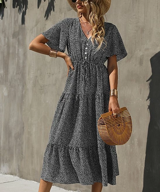 Best Sale ๐ฅฐ Romantichut Black Speckled Tiered Button-Front Midi ๐ Dress - ๐ฉ Women ๐งจ 3 Best Sale ๐ฅฐ Romantichut Black Speckled Tiered Button-Front Midi ๐ Dress - ๐ฉ Women ๐งจ