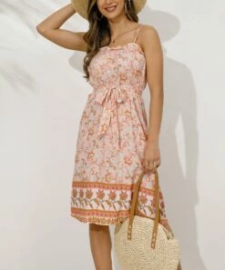 New ⌛ Romantichut Pink & Blue Floral Tie-Waist Sleeveless 👗 Dress - 👩 Women 👍 -Romantichut Sales zu103669993 alt 2 tm1646502281