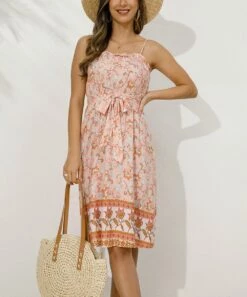 New ⌛ Romantichut Pink & Blue Floral Tie-Waist Sleeveless 👗 Dress - 👩 Women 👍 -Romantichut Sales zu103669993 alt 3 tm1646502281