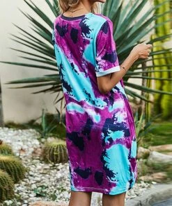 Outlet 🔔 Romantichut Purple & Light Blue V-Neck Twist-Front Shift 👗 Dress - 👩 Women ❤️ -Romantichut Sales zu103950962 alt 2 tm1647009260