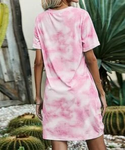Budget 🔥 Romantichut Pink Tie-Dye Twist-Front V-Neck 👗 Dress - 👩 Women ⌛ -Romantichut Sales zu103950994 alt 2 tm1646942556