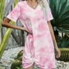 Budget 🔥 Romantichut Pink Tie-Dye Twist-Front V-Neck 👗 Dress - 👩 Women ⌛ -Romantichut Sales zu103950994 main tm1646942556