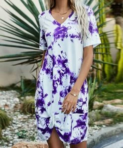 Wholesale 🔔 Romantichut Purple & White Tie-Dye V-Neck Twist-Front Shift 👗 Dress - 👩 Women ✨ 8 Wholesale 🔔 Romantichut Purple & White Tie-Dye V-Neck Twist-Front Shift 👗 Dress - 👩 Women ✨ -Romantichut Sales zu103951046 alt 2 tm1646853189