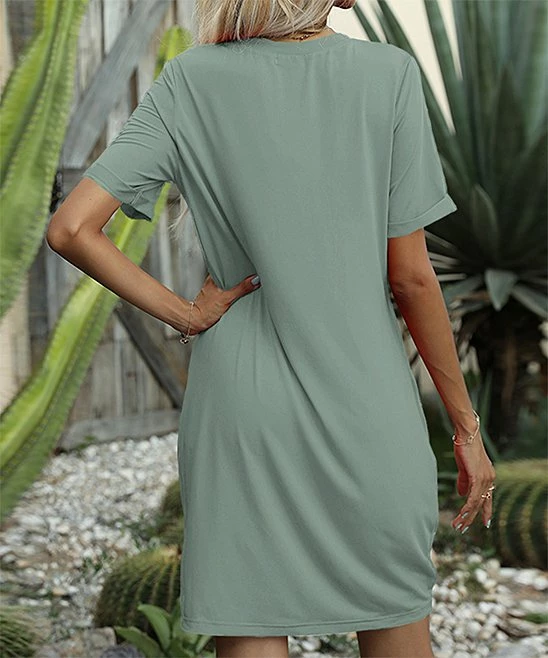 Cheapest 🥰 Romantichut Sage Green V-Neck Twist-Front Shift 👗 Dress - 👩 Women ✨ 5 Cheapest 🥰 Romantichut Sage Green V-Neck Twist-Front Shift 👗 Dress - 👩 Women ✨ - Image 3