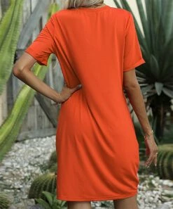 Best Sale 😉 Romantichut Orange V-Neck Twist-Front Shift 👗 Dress - 👩 Women 🔥 -Romantichut Sales zu103956812 alt 2 tm1647009260