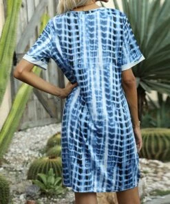 Best Sale 👏 Romantichut Blue & White Tie-Dye V-Neck Twist-Front Shift 👗 Dress - 👩 Women 🔔 -Romantichut Sales zu103956860 alt 3 tm1646853189