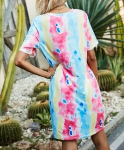 Top 10 👏 Romantichut Blue & Pink Pastel Tie-Dye Twist-Front V-Neck T-Shirt 👗 Dress - 👩 Women ⌛ -Romantichut Sales zu103956863 alt 4 tm1647023228