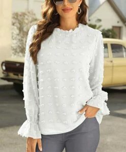 Best reviews of 🔔 Romantichut White Swiss Dot Poet-Sleeve Top - 👩 Women ✨