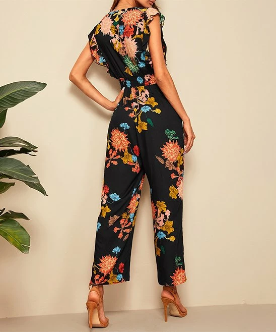 Hot Sale โญ Romantichut Black Floral Flutter-Sleeve Jumpsuit - ๐ฉ Women ๐ 4 Hot Sale โญ Romantichut Black Floral Flutter-Sleeve Jumpsuit - ๐ฉ Women ๐ - Image 2