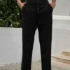 Promo 🧨 Romantichut Black Button-Fly High-Waist Crop Pants - 👩 Women 🎉 -Romantichut Sales zu104092961 main tm1647293778