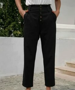 Promo 🧨 Romantichut Black Button-Fly High-Waist Crop Pants - 👩 Women 🎉
