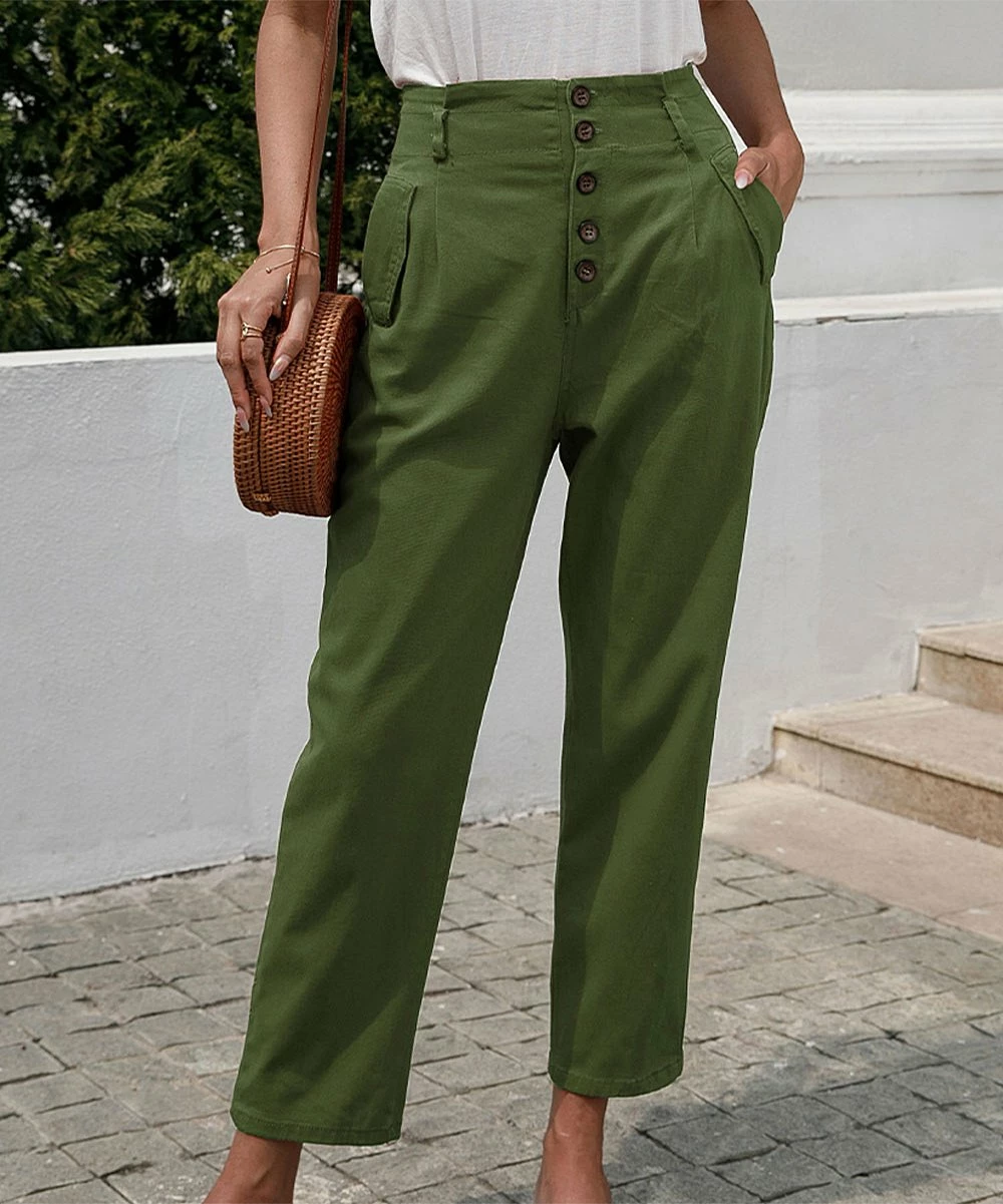 Best Sale ๐ฅฐ Romantichut Army Green Button-Front High-Waist Pants - ๐ฉ Women ๐ฅฐ 4 Best Sale ๐ฅฐ Romantichut Army Green Button-Front High-Waist Pants - ๐ฉ Women ๐ฅฐ - Image 2