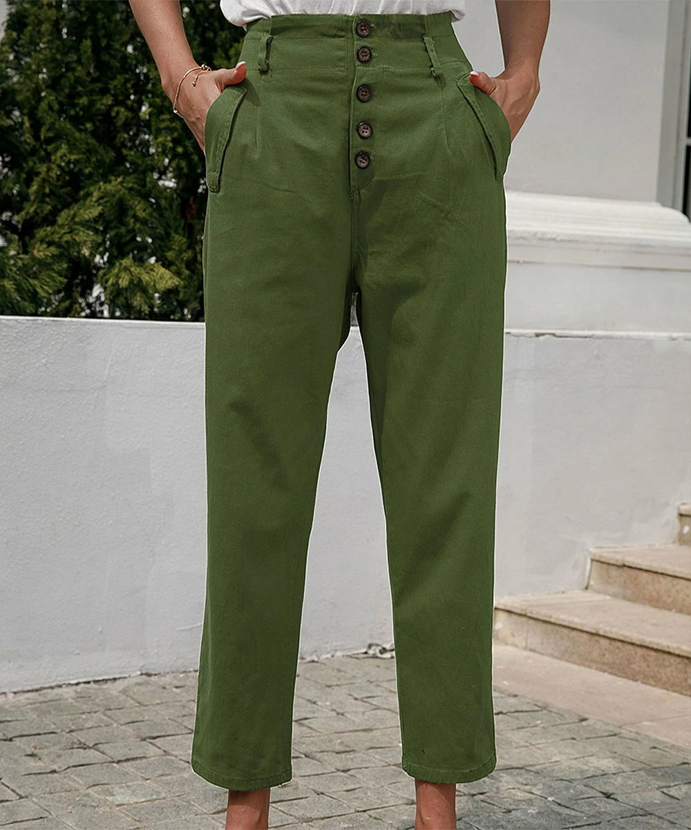 Best Sale ๐ฅฐ Romantichut Army Green Button-Front High-Waist Pants - ๐ฉ Women ๐ฅฐ 5 Best Sale ๐ฅฐ Romantichut Army Green Button-Front High-Waist Pants - ๐ฉ Women ๐ฅฐ - Image 3